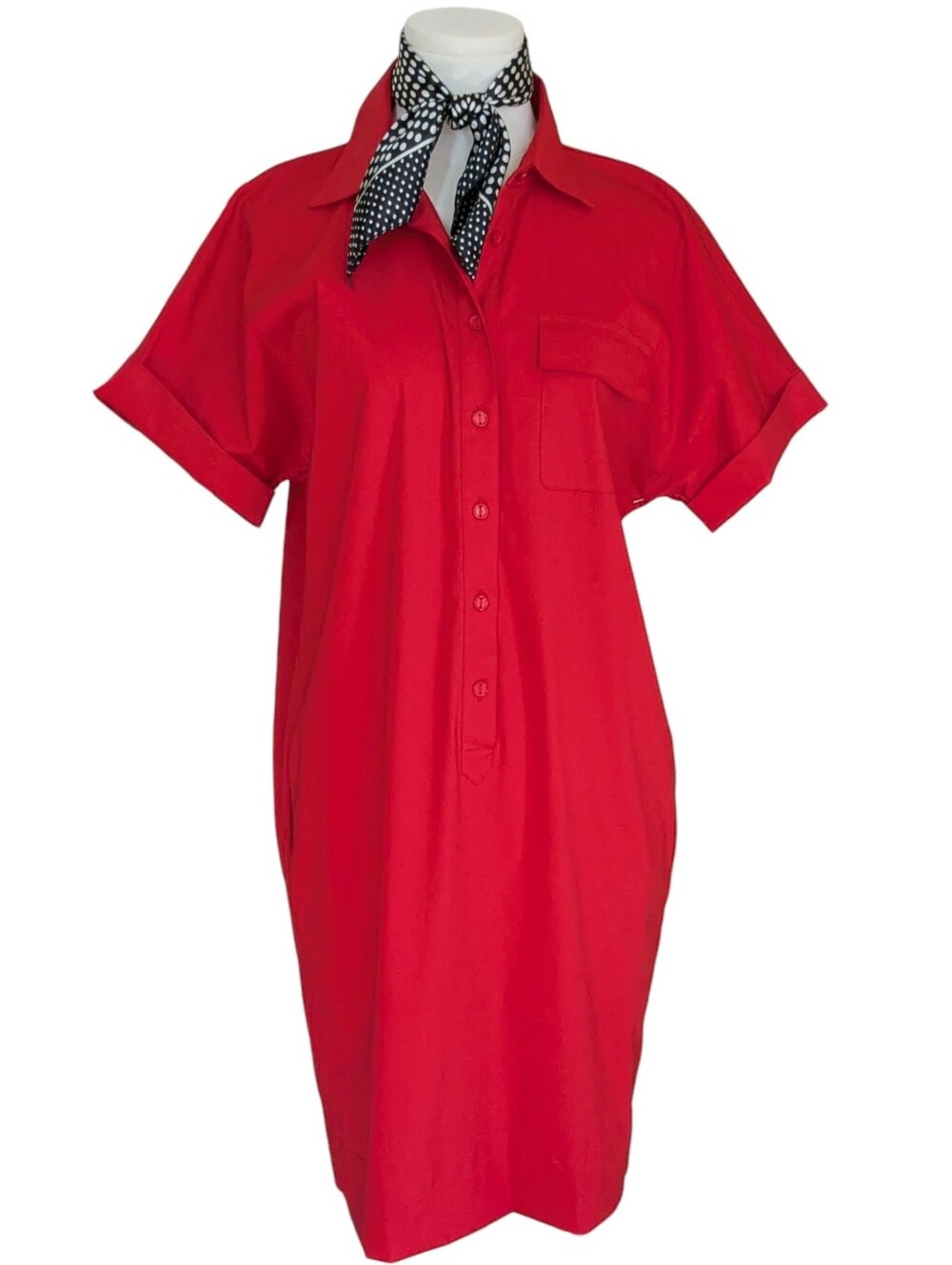 Worth Red Cotton Poplin Shirt Dress Size Small